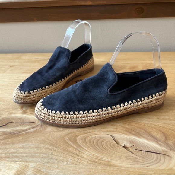 VINCE JALEN LOAFERS BEIGE 7M SUEDE UPPER ESPADRILLE RAFFIA BASE SLIP ON … - Picture 2 of 10